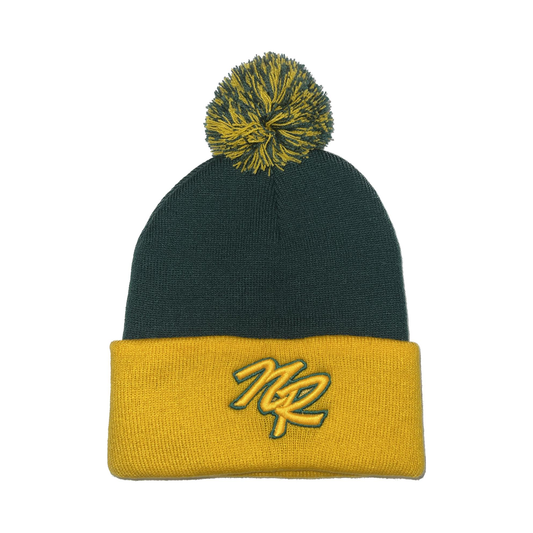 Green and Gold Pom Pom Beanie