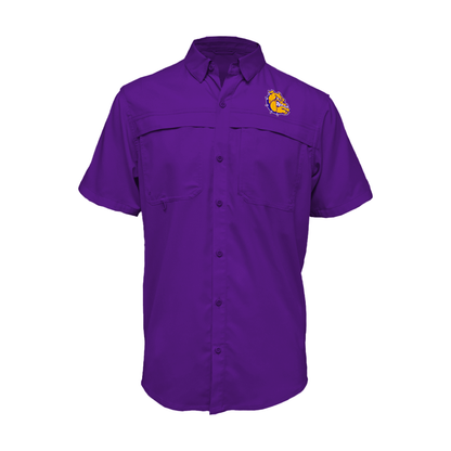 Embroidered Fishing Shirt - Short Sleeve - McHi Bulldogs - Bulldog Face