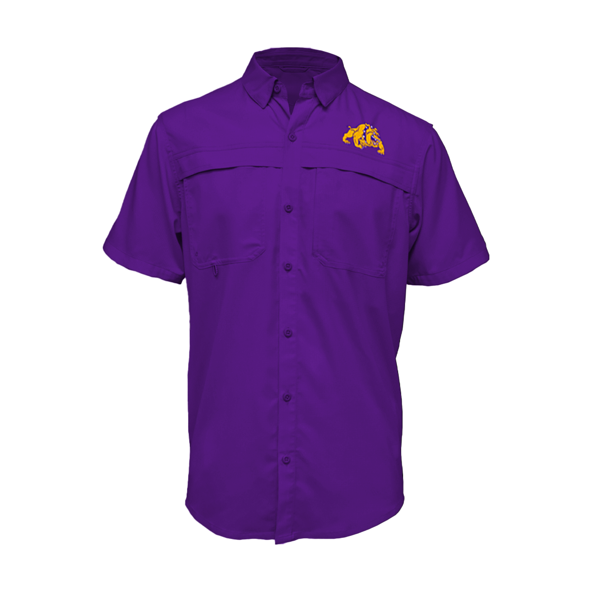 Embroidered Fishing Shirt - Short Sleeve - McHi Bulldogs - Crawling Bulldog