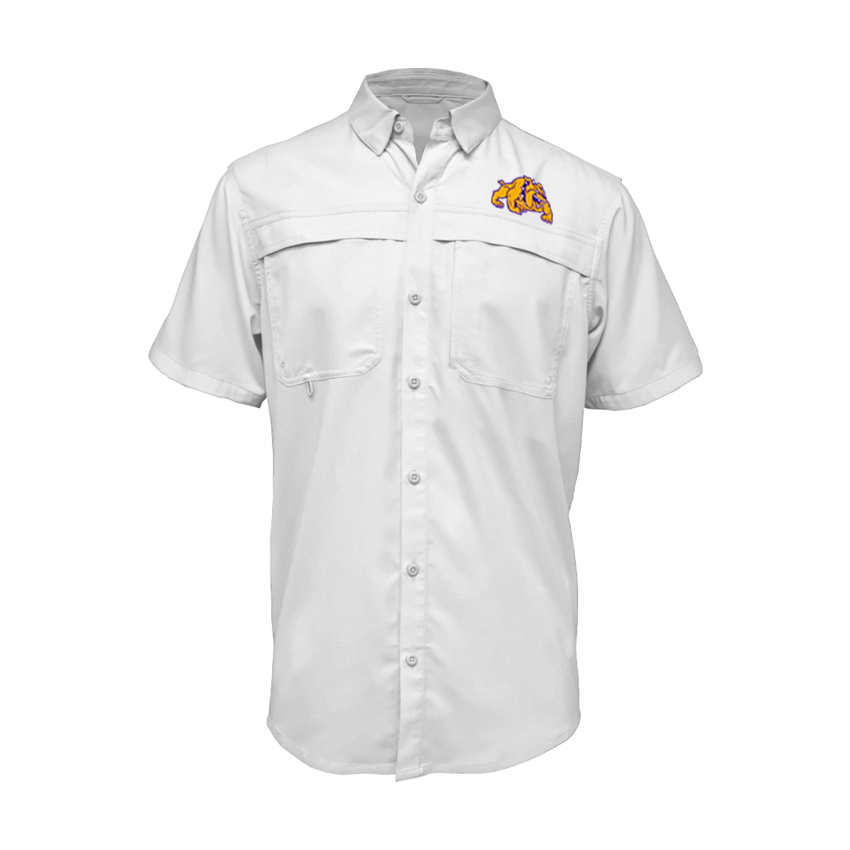 Embroidered Fishing Shirt - Short Sleeve - McHi Bulldogs - Crawling Bulldog